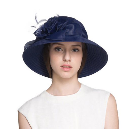 2017 Elegant Fashion Women Church Hats For Summer Flower Hat Summer Sun Hat Panama Wide Brim Beach Cappello Donna 2