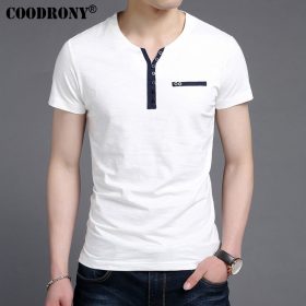 COODRONY 2017 Summer New Arrival Fashion Button Henry Collar Tee Shirts Short Sleeve T-Shirt Men Pure Cotton T Shirt Homme S7613