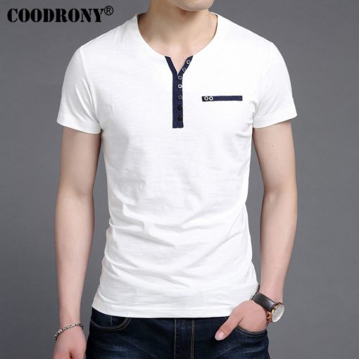 COODRONY 2017 Summer New Arrival Fashion Button Henry Collar Tee Shirts Short Sleeve T-Shirt Men Pure Cotton T Shirt Homme S7613