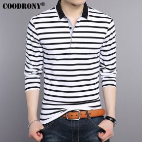 COODRONY T-Shirt Men 2017 New Spring Summer Pure Cotton Turn-down Collar T Shirt Men Casual Striped Long Sleeve Tshirt Tops 7609 3