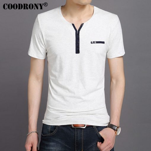 COODRONY 2017 Summer New Arrival Fashion Button Henry Collar Tee Shirts Short Sleeve T-Shirt Men Pure Cotton T Shirt Homme S7613 2