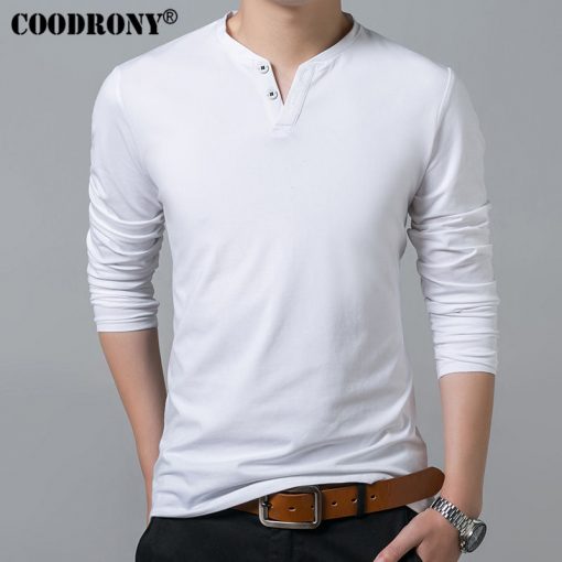 COODRONY T-Shirt Men 2017 Spring Summer New Long Sleeve Henry Collar T Shirt Men Brand Soft Pure Cotton Slim Fit Tee Shirts 7625 4