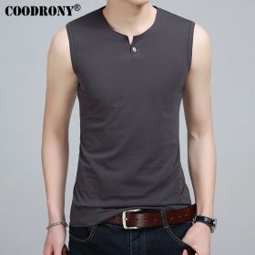 COODRONY Slim Fit Tank Top Men Sleeveless T Shirt Men 2017 Spring Summer New Arrival Cotton T-Shirts Button Henry Collar T S7652