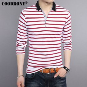 COODRONY T-Shirt Men 2017 New Spring Summer Pure Cotton Turn-down Collar T Shirt Men Casual Striped Long Sleeve Tshirt Tops 7609 2