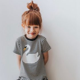 Mother Daughter Dresses Baby Girl Princess Dress Family Matching Outfits Mum and Daughter Dress Striped Swan Father Son Shirt 4