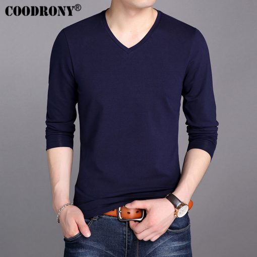 COODRONY 100% Cotton T Shirt Men 2017 Spring Autumn New Long Sleeve T-Shirt Men Classic All-match Solid Color V-Neck T-Shirts 18 2