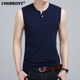 COODRONY Slim Fit Tank Top Men Sleeveless T Shirt Men 2017 Spring Summer New Arrival Cotton T-Shirts Button Henry Collar T S7652 4