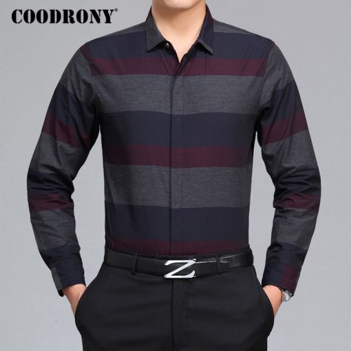 COODRONY Shirt Men 2018 Spring Summer New Arrival Casual Cotton Shirts Striped Camisa Masculina Plus سایز 4XL Chemise Homme 8702 2