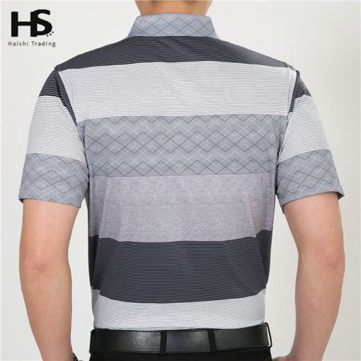 Free Shipping Striped T Shirt Men Summer New Casual Dress 100% Cotton Short Sleeve T-Shirt Homme Turn-down Collar Slim Tops 2234 3