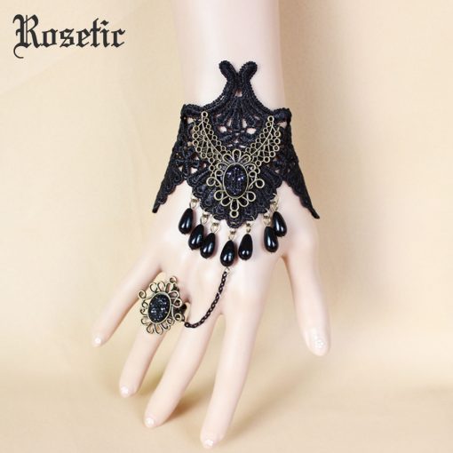 Rosetic Woman Vintage Gothic Lace Bracelet Hollow Water Drop Rhinestone Girl Festival Party Chain Ring Bracelet Accessories Gift 2