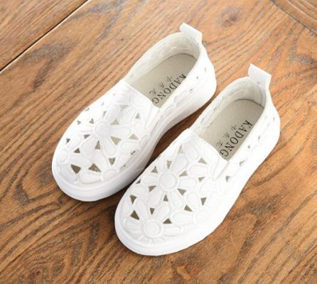 2018 New Children Shoes Kids Sneakers Girl PU leather Slip-On Breathable Flat Shoe Infant Girl Hollow flora Casual Shoe 1