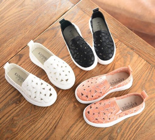 2018 New Children Shoes Kids Sneakers Girl PU leather Slip-On Breathable Flat Shoe Infant Girl Hollow flora Casual Shoe 3