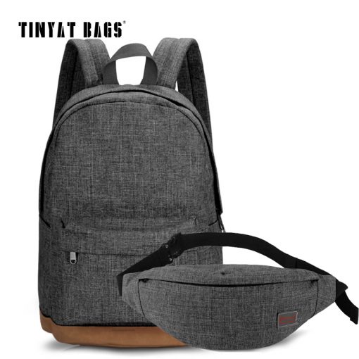 TINYAT Men Canvas Backpack School Casual Laptop Backpack Gray Composition Bags Leisure Male Waist Belt Bag Crossbody t101 t201