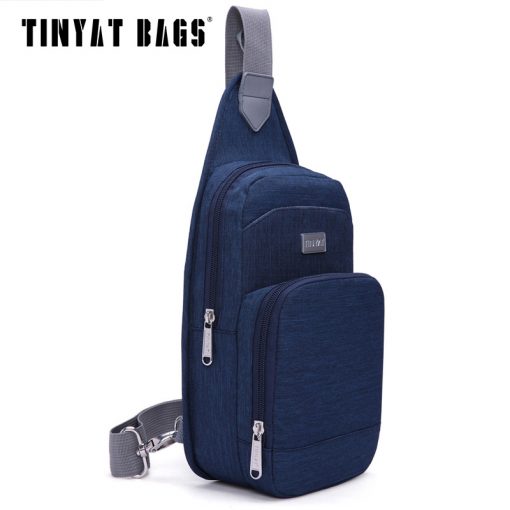 TINYAT Casual Men's chest bag women messenger bag Portable Crossbody bag waterproof nylon shoulder bag t606 black/Blue 3