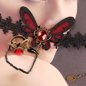 Rosetic Gothic Women Vintage Bracelets Butterfly Black Lace Red Crystal Inlaid Water Drop Tassel Finger Chain Prom Accessories 2