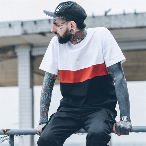 2018 Brand New Men's Clothing patchwork long t shirt Hip hop StreetWear t-shirt Extra Long Length Tee Tops long line tshirt 2