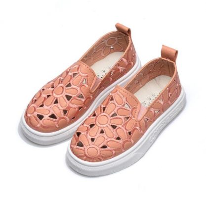2018 New Children Shoes Kids Sneakers Girl PU leather Slip-On Breathable Flat Shoe Infant Girl Hollow flora Casual Shoe