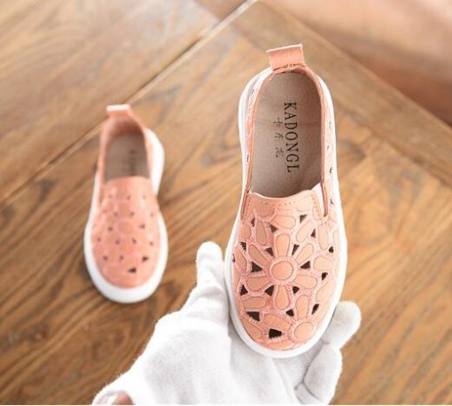 2018 New Children Shoes Kids Sneakers Girl PU leather Slip-On Breathable Flat Shoe Infant Girl Hollow flora Casual Shoe 4