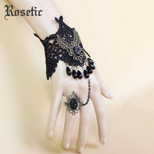 Rosetic Woman Vintage Gothic Lace Bracelet Hollow Water Drop Rhinestone Girl Festival Party Chain Ring Bracelet Accessories Gift 3