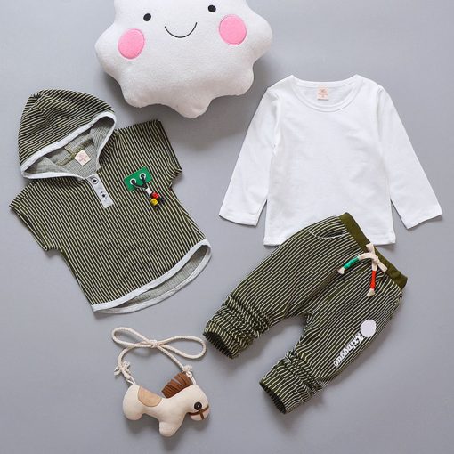 Infant Boy Clothes Children 2018 Spring 3pcs Baby Boys Clothing Sets Striped Hooded Toddler Clothes Sets Boys Set 2
