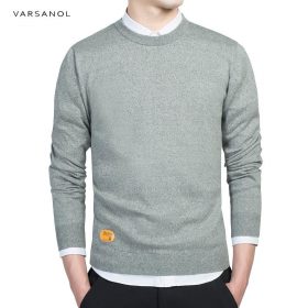 Varsanol Mens Cotton Sweater Pullovers Men O-Neck Sweaters Jumper Autumn Thin male Solid Knitting Clothing Grey Black M-3XL New