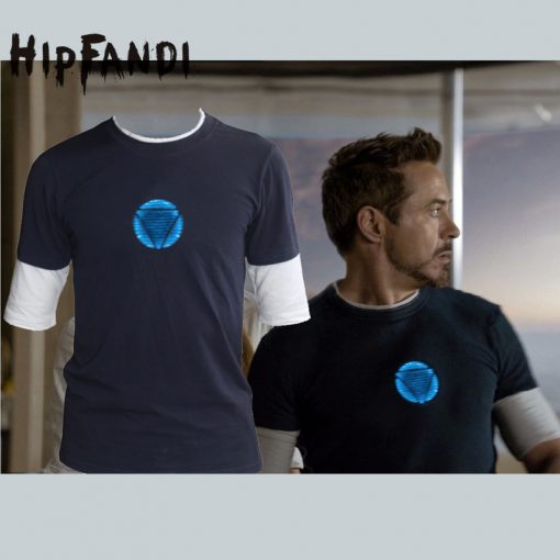 HIPFANDI Men Marvel Emitting Luminous Exclusive design100%Cotton short Sleeve t-shirt Iron Man Tshirt Homme Superhero T shirts