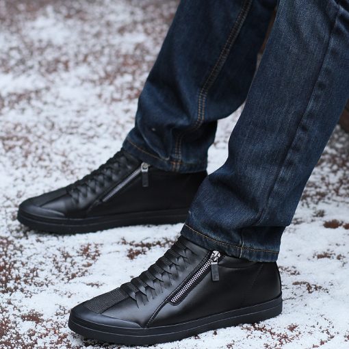 JUNJARM 2017 Men Boots Warm Plush Mens Winter Shoes Fashion Men Snow Boots Zipper Male Ankle Boots Black Cotton Inside Men Shoes 4