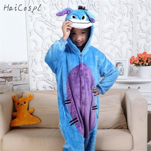 Kids Blue Donkey Pajama Boys Girls Anime Cosplay Costume Kigurumi Disguise Animal Onesie Party Funny Flannel Warm Sleepwear Suit