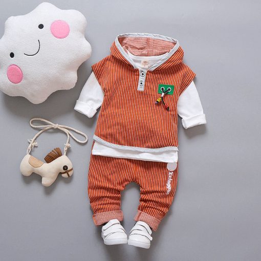 Infant Boy Clothes Children 2018 Spring 3pcs Baby Boys Clothing Sets Striped Hooded Toddler Clothes Sets Boys Set 5