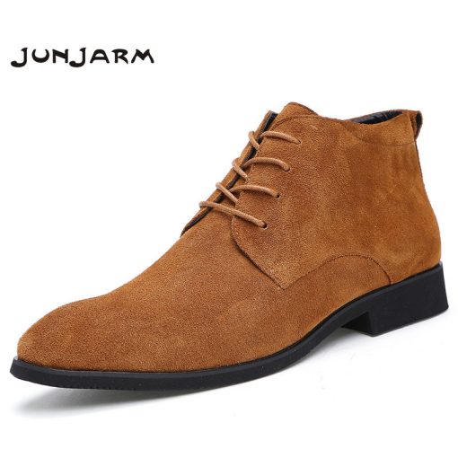 JUNJARM Genuine Leather Men Ankle Boots Breathable Men Leather Boots High Top Shoes Outdoor Casual Men Winter Shoes Botas Homme