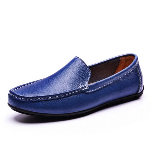 JUNJARM 2017 Men Flat Shoes Quality Split Leather Men Loafers Solid Black Breathable Slip-On Outdoor Men Driving Shoes 1
