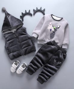 Children's Clothing Sets Baby Girl Clothes Suit For Toddler Spring Autumn Warm Hooded 3PCS Vest + Long Sleeves + pants 1-3 Year 1