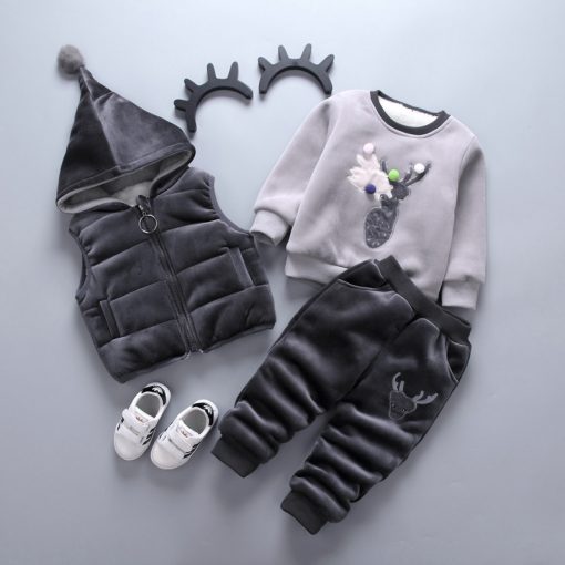 Children's Clothing Sets Baby Girl Clothes Suit For Toddler Spring Autumn Warm Hooded 3PCS Vest + Long Sleeves + pants 1-3 Year 1