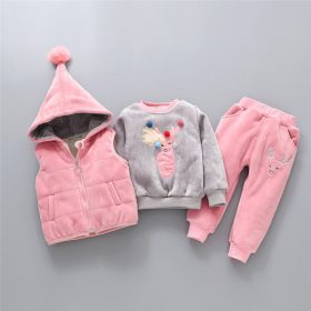 Children's Clothing Sets Baby Girl Clothes Suit For Toddler Spring Autumn Warm Hooded 3PCS Vest + Long Sleeves + pants 1-3 Year 2