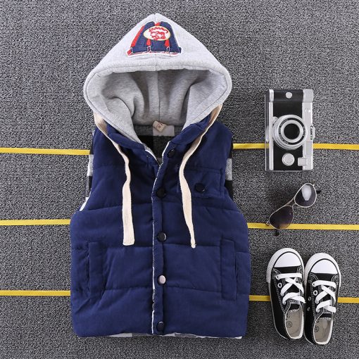 Autumn Winter Sleeveless Kids hooded Vest Boys Outerwear Spring Warm Children Vests Waistcoats Liner Jacket Coat for 1-10 Years 3
