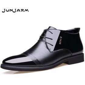 JUNJARM 2017 New Designer Men Boots Microfiber Men Winter Shoes Wool Inside Warm Snow Shoes Black Man Leather Ankle Boots
