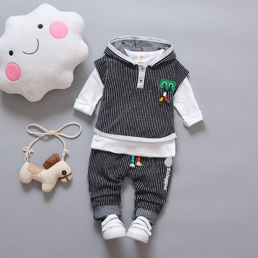 Infant Boy Clothes Children 2018 Spring 3pcs Baby Boys Clothing Sets Striped Hooded Toddler Clothes Sets Boys Set 1