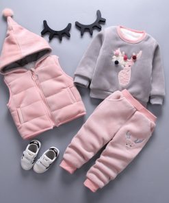 Children's Clothing Sets Baby Girl Clothes Suit For Toddler Spring Autumn Warm Hooded 3PCS Vest + Long Sleeves + pants 1-3 Year