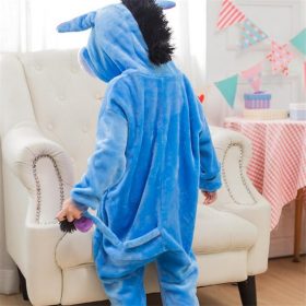 Kids Blue Donkey Pajama Boys Girls Anime Cosplay Costume Kigurumi Disguise Animal Onesie Party Funny Flannel Warm Sleepwear Suit 3