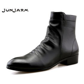 JUNJARM 2017 Fashion Men Shoes Soft Leather Men Boots Men Waterproof Warm Shoes Black Comfortable Men Ankle Boots