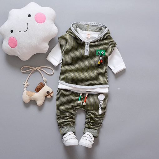 Infant Boy Clothes Children 2018 Spring 3pcs Baby Boys Clothing Sets Striped Hooded Toddler Clothes Sets Boys Set
