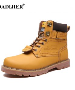 DADIJIER Winter Men Boots High Quality Male Leather Boots cat Safety Boots Fashion Winter Leather Work Shoes men KC01