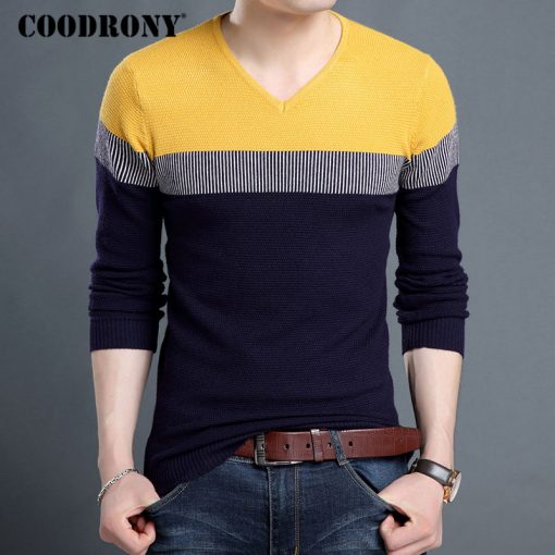 COODRONY V-Neck Pullover Men 2018 Autumn Winter Brand Clothing Slim Fit Cotton Knitwear Pull Homme Thick Wool Sweater Men 7149 2