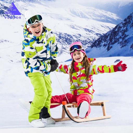 VECTOR Boys Girls Ski Suits Warm Waterproof Children Skiing Snowboarding Jackets + Pants Winter Kids Child Ski Clothing Set  3