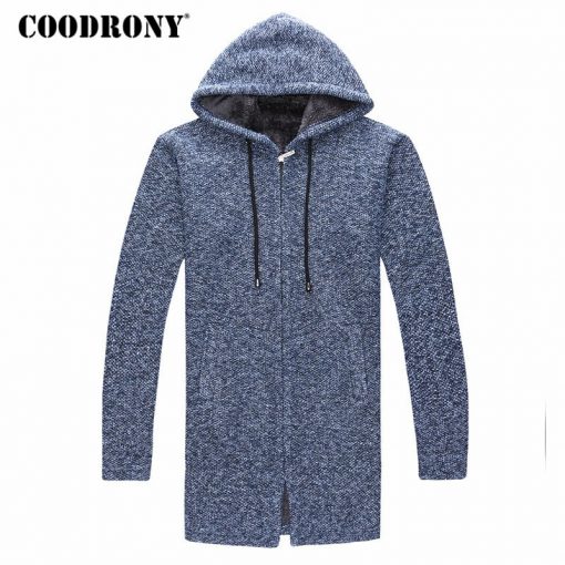 COODRONY Sweater Men Clothes 2018 Winter Thick Warm Long Cardigan Men With Hood Sweater Coat With Cotton Liner Zipper Coats H004 4