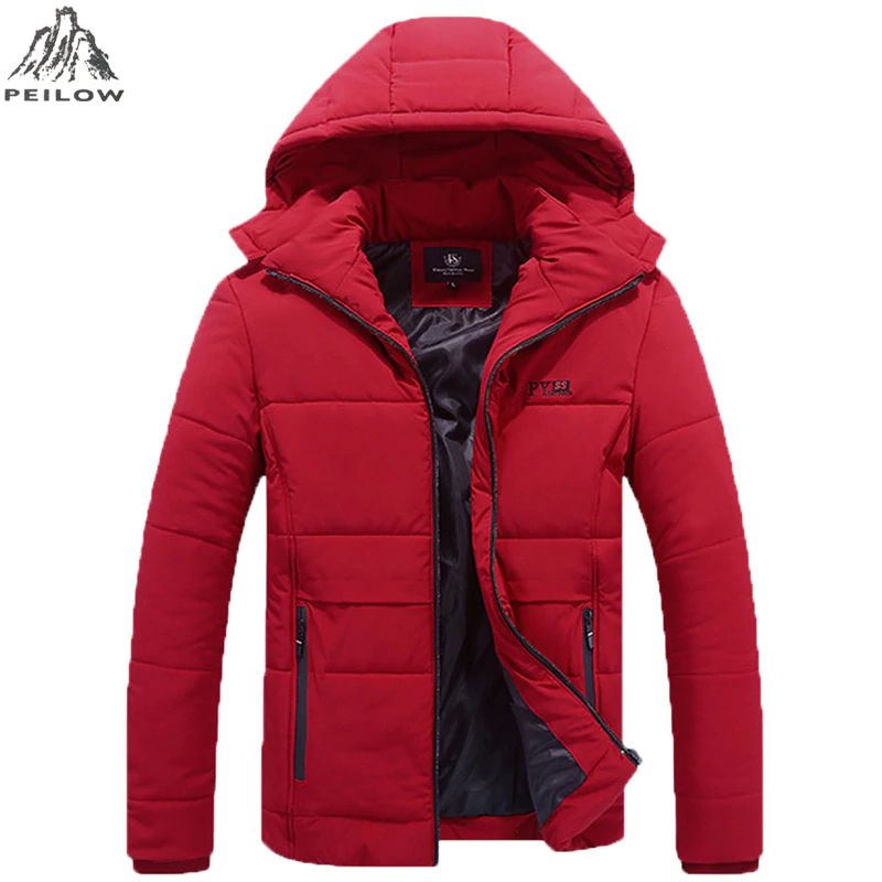 PEILOW NEW Plus Size L-6XL,7XL,8XL Winter Jacket Men Hat Detachable Warm Coat Cotton-Padded Outwear Mens Coats Jackets Hooded