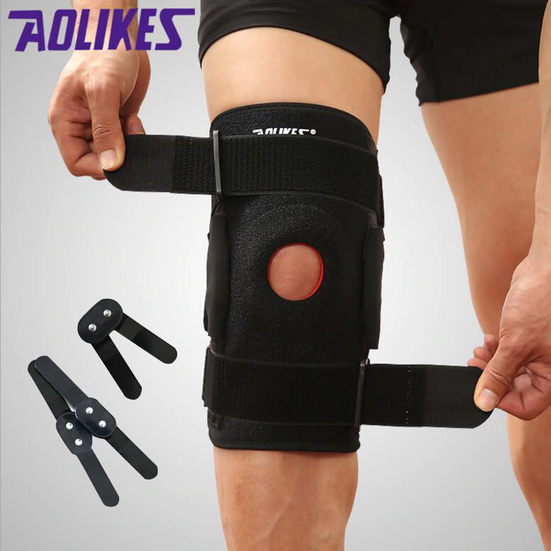 1PCS Knee Brace with Polycentric Hinges Professional Sports Safety Knee Support Black Knee Pad Guard Protector Strap joelheira