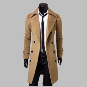 New Fashion Trench Coat Men Long Coat Winter Famous Brand Mens Overcoat Double-Breasted Slim Fit Men Trench Coat Plus Size 3