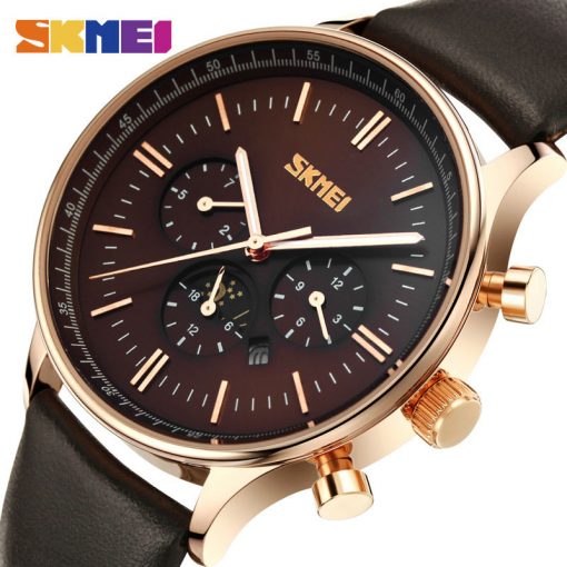 SKMEI Fashion Watches Men Business Quartz Wristwatches 30M Waterproof Casual Leather Brand Casual Watch Relogio Masculino 9117 4