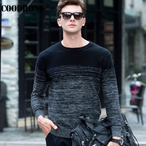 COODRONY 100% Merino Wool Sweater Men Winter Christmas Thick Warm Cashmere Sweaters Fashion Gradient Print O-Neck Pullover Homme